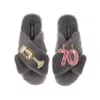 Laines London Women's Classic Laines Slippers With 70th Birthday & Champagne Glass Brooches - Grey In Grey
