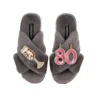 Laines London Women's Classic Laines Slippers With 80th Birthday & Champagne Glass Brooches - Grey In Grey