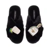Laines London Women's Classic Laines Slippers With Agave Tequila Brooches - Black In Black