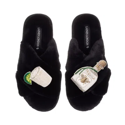 Laines London Women's Classic Laines Slippers With Agave Tequila Brooches - Black