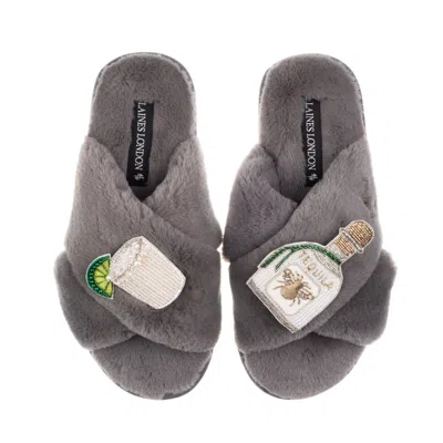 Laines London Women's Classic Laines Slippers With Agave Tequila Brooches - Grey In Gray