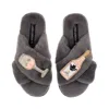Laines London Women's Classic Laines Slippers With Angelic Rose Wine Brooches - Grey In Gray