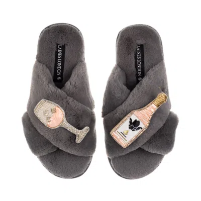 Laines London Women's Classic Laines Slippers With Angelic Rose Wine Brooches - Grey In Gray