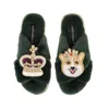 Laines London Women's Classic Laines Slippers With Artisan Sandy The Corgi & Royal Crown Brooches - Limited Editio In Green