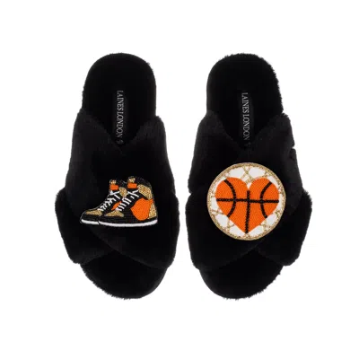 Laines London Women's Classic Laines Slippers With Basketball Lover Brooches - Black