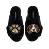 Laines London Women's Classic Laines Slippers With Beagle & Paw Brooches - Black In Black
