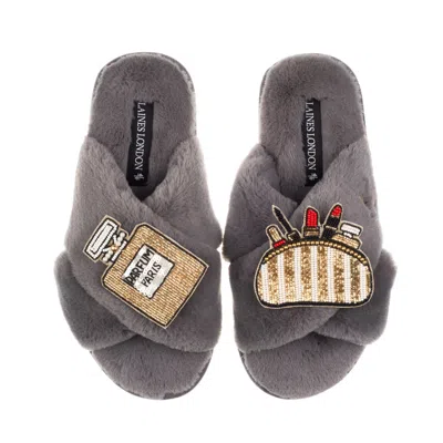 Laines London Women's Classic Laines Slippers With Beauty Bag & Perfume Brooches - Grey In Gray