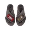 Laines London Women's Classic Laines Slippers With Big Ben & British Red Phone Box Brooches - Grey In Grey