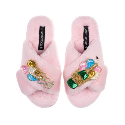 Laines London Women's Classic Laines Slippers With Birthday Bubbles Brooches - Pink