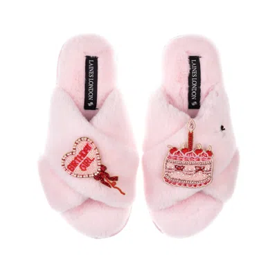 Laines London Women's Classic Laines Slippers With Birthday Girl Brooches - Pink