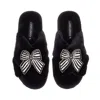 Laines London Women's Classic Laines Slippers With Black Stripe Bow Brooches - Black In Black