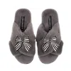 Laines London Women's Classic Laines Slippers With Black Stripe Bow Brooches - Grey In Gray