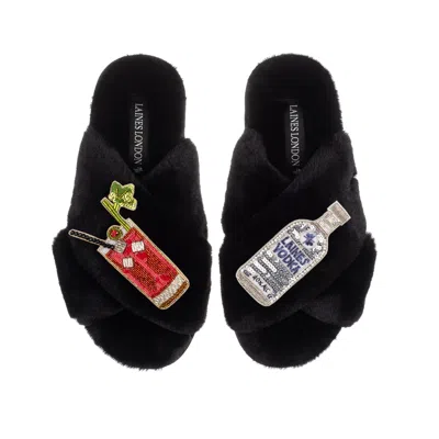 Laines London Women's Classic Laines Slippers With Bloody Mary Brooches - Black