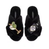 Laines London Women's Classic Laines Slippers With Botanical Gin & Glass Brooches - Black In Black