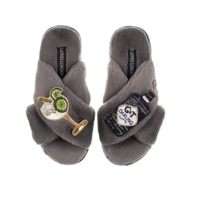 Laines London Women's Classic Laines Slippers With Botanical Gin & Glass Brooches - Grey