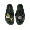 Laines London Women's Classic Laines Slippers With Botanical Gin & Glass Brooches - Limited Edition Green In Green
