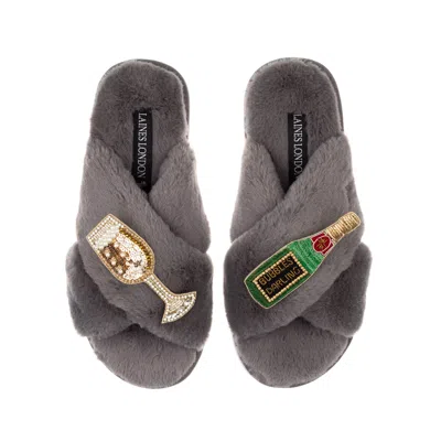 Laines London Women's Classic Laines Slippers With Bubbles Darling Brooches - Grey