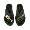 Laines London Women's Classic Laines Slippers With Bubbles Darling Brooches - Limited Edition Green In Green