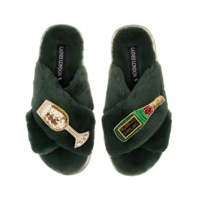 Laines London Women's Classic Laines Slippers With Bubbles Darling Brooches - Limited Edition Green