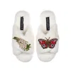 Laines London Women's Classic Laines Slippers With Butterfly & White Foxglove Flowers Brooches - Cream In White