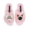 Laines London Women's Classic Laines Slippers With Cat Mum / Mom & Siamese Cat Brooches - Pink In Pink