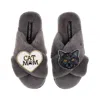 Laines London Women's Classic Laines Slippers With Cat Mum/mom & Black Scottish Fold Cat Brooches - Grey In Gray