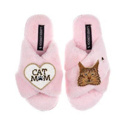 Laines London Women's Classic Laines Slippers With Cat Mum/mom & Ginger Norwegian Forest Cat Brooches - Pink
