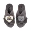 Laines London Women's Classic Laines Slippers With Cat Mum/mom & Grey Persian Cat Brooches - Grey In Gray