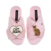 Laines London Women's Classic Laines Slippers With Cat Mum/mom & Sitting Ginger Cat Brooches - Pink In Multi