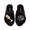 Laines London Women's Classic Laines Slippers With Caviar & Glass Of Champers Brooches - Black In Black