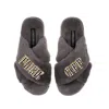 Laines London Women's Classic Laines Slippers With Chequered Fuck Off Brooches - Grey In Grey