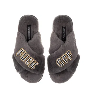 Laines London Women's Classic Laines Slippers With Chequered Fuck Off Brooches - Grey