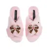 Laines London Women's Classic Laines Slippers With Christmas Gingerbread Bows Brooches - Pink In Animal Print