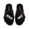Laines London Women's Classic Laines Slippers With Classy Cunt Brooches - Black In Black