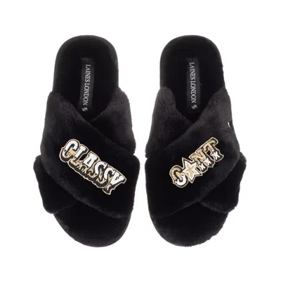 Laines London Women's Classic Laines Slippers With Classy Cunt Brooches - Black