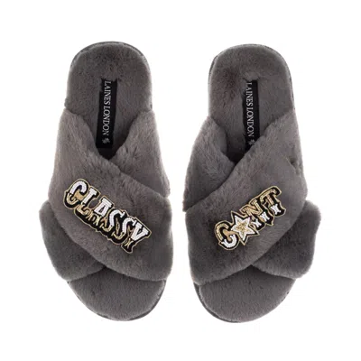 Laines London Women's Classic Laines Slippers With Classy Cunt Brooches - Grey In Gray