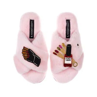 Laines London Women's Classic Laines Slippers With Cocoa Nail Tech Brooches - Pink