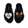Laines London Women's Classic Laines Slippers With Cookie The Frenchie & Dog Mum / Mom Brooches - Black In Black