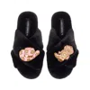 Laines London Women's Classic Laines Slippers With Cowgirl Hat & Cowgirl Boots Brooches - Black In Black
