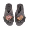 Laines London Women's Classic Laines Slippers With Cowgirl Hat & Cowgirl Boots Brooches - Grey In Gray