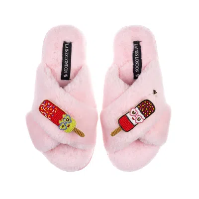 Laines London Women's Classic Laines Slippers With Cute Ice Lolly Brooches - Pink