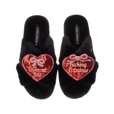 Laines London Women's Classic Laines Slippers With Divorced But Fucking Fabulous Brooches - Black