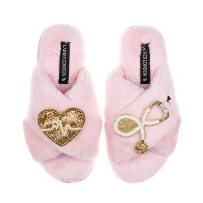 Laines London Women's Classic Laines Slippers With Doctor Brooches - Pink