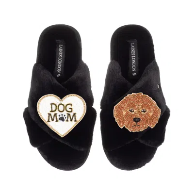 Laines London Women's Classic Laines Slippers With Dog Mum / Mom & Apricot Cockapoo Brooches - Black