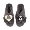 Laines London Women's Classic Laines Slippers With Dog Mum / Mom & Black & White Shih Tzu Brooches - Grey In Gray