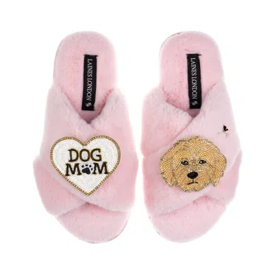 Laines London Women's Classic Laines Slippers With Dog Mum / Mom & Golden Cockapoo Brooches - Pink
