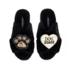 Laines London Women's Classic Laines Slippers With Dog Mum / Mom & Paw Brooches - Black In Black