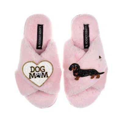 Laines London Women's Classic Laines Slippers With Dog Mum/mom & Black & Tan Dachshund Brooches - Pink