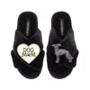 Laines London Women's Classic Laines Slippers With Dog Mum/mom & Blue Italian Greyhound Brooches - Black In Black