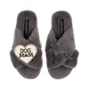 Laines London Women's Classic Laines Slippers With Dog Mum/mom & Blue Italian Greyhound Brooches - Grey In Multi